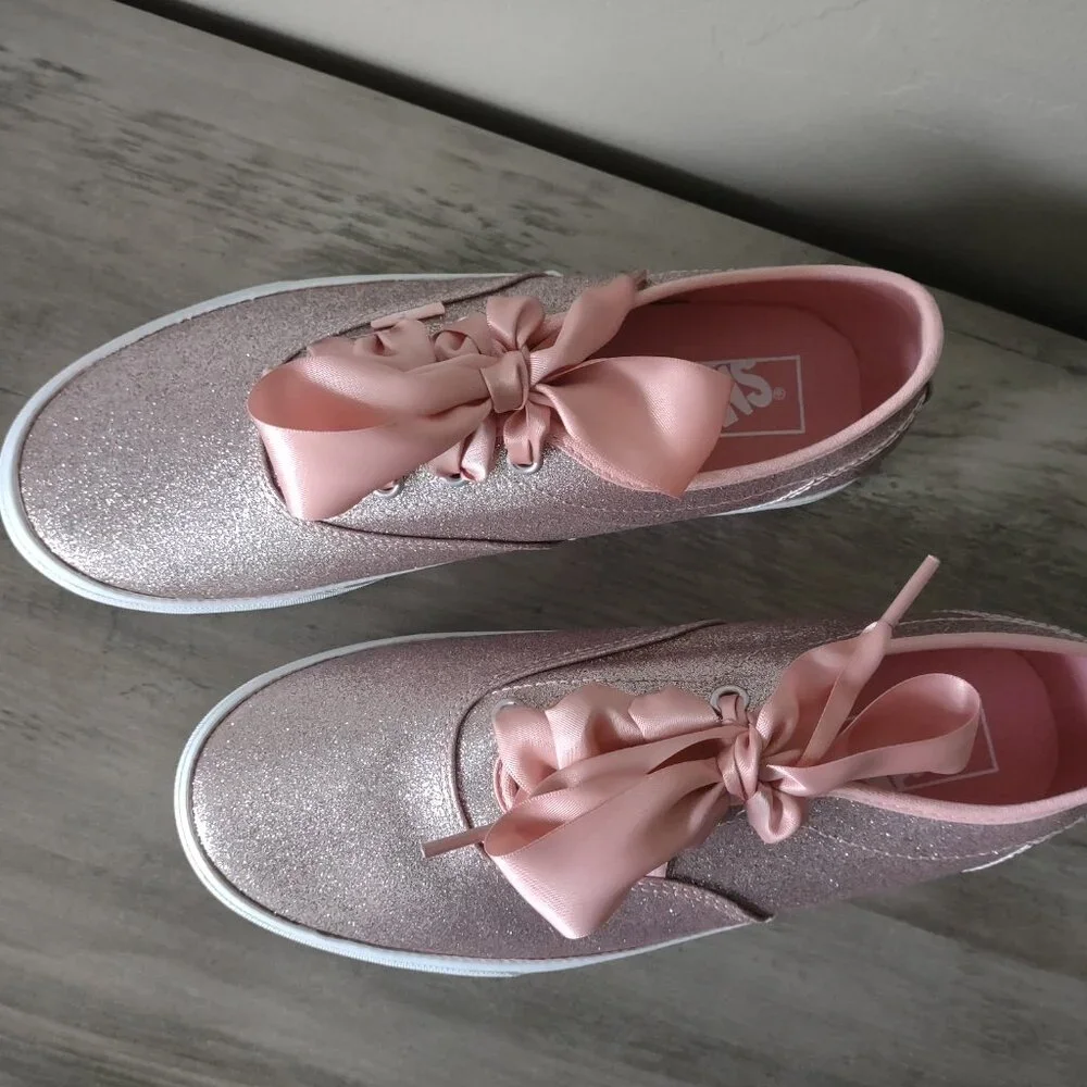 VANS blush pink sparkle lace up sneakers NWOT size 9 - Picture 2 of 6